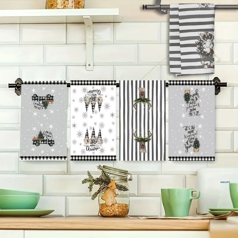 Lot de 5 serviettes de Noël douces et absorbantes – Motifs festifs