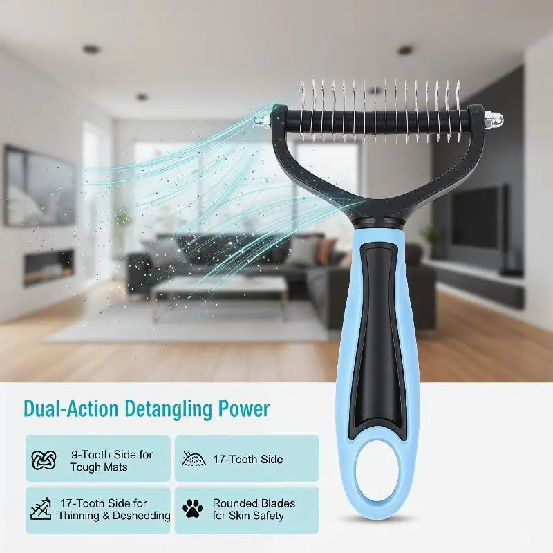 Brosse démêlante et anti-mue 2-en-1 pour chiens et chats
