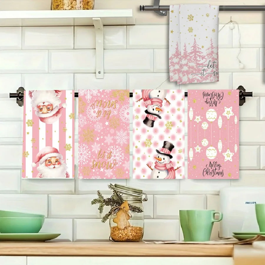 Lot de 5 serviettes de Noël douces et absorbantes – Motifs festifs