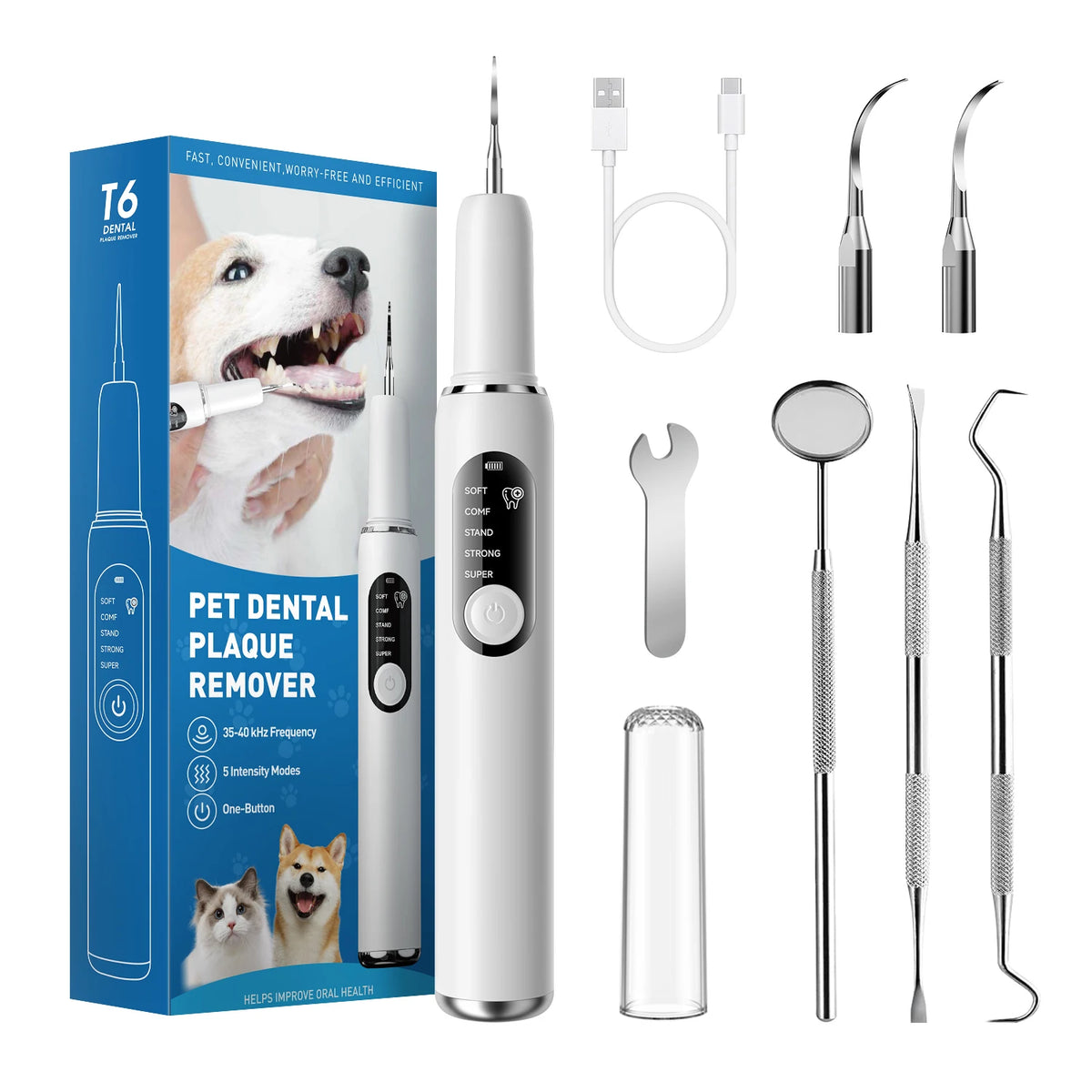 Ultrasonic Dental Scaler for Dogs and Cats – 5 Cleaning Modes, Pet Teeth Cleaning Kit