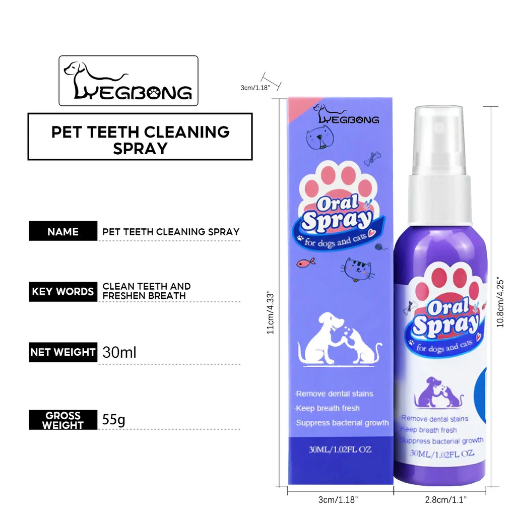 Pet Teeth Cleaning Spray for Dogs and Cats – Tartar Remover, Fresh Breath, Oral Care