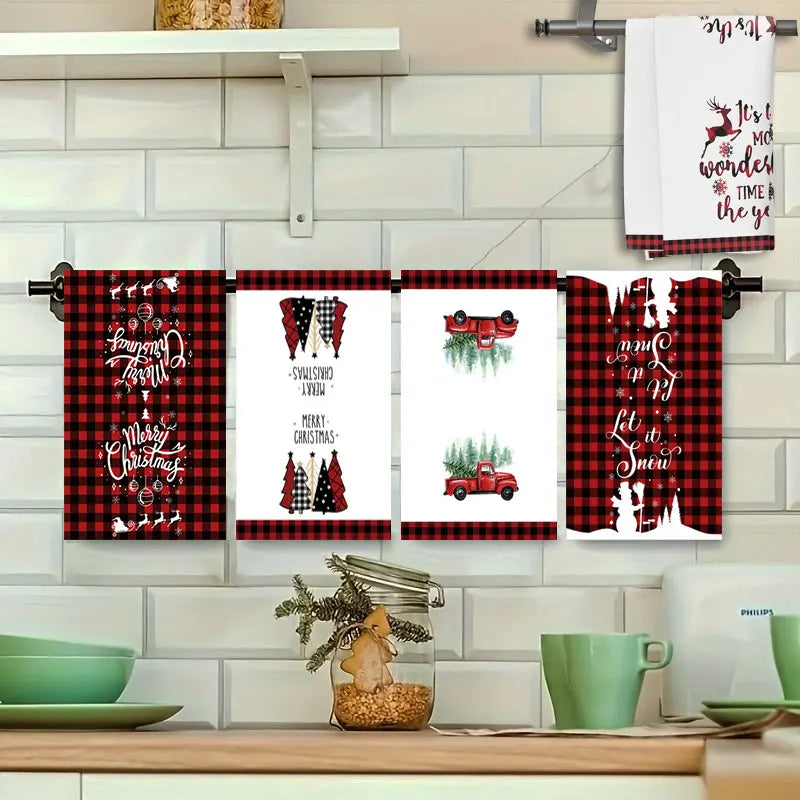 Lot de 5 serviettes de Noël douces et absorbantes – Motifs festifs